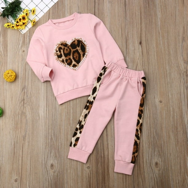 2PCS Toddler Kids Baby Girls Leopard Tops Hoodie Pants Leggings Outfits Set  Clothes Tracksuit Age For 1-6 Years