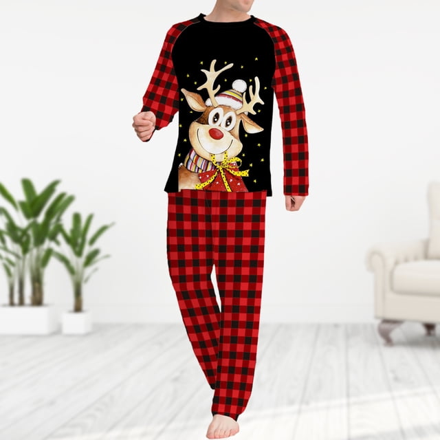 Conjunto De Pijamas De 2 Piezas Conjunto de pijama familiar de 2 piezas Conjunto informal de manga larga con estampado de alce y pantalones Traje diario Kuymtek Papá Rojo Xl para Hombre