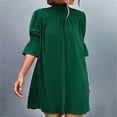 thumbnail image 6 of Wycnly Dresses for Women Fashion Lantern Sleeve Smocked Loose Tshirt Mini Sundresses Half High Neck Elbow-Length Solid Summer Short Formal Dress Green s, 6 of 7