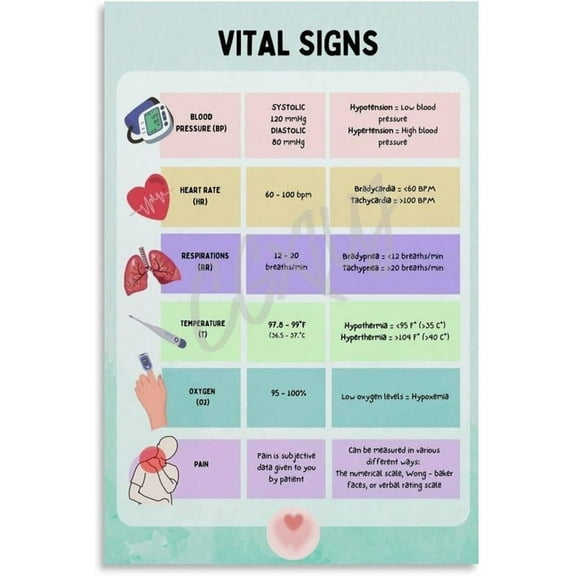 Vital Signs Cheat Sheet Poster (3) Canvas Painting for Living Room Bedroom Decor