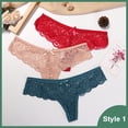 thumbnail image 3 of Bragas de encaje para mujer, ropa interior Sexy, Tanga, lencería, parte trasera en T, tentación, cintura baja, Tanga transparente, 3 piezas, 3 of 5