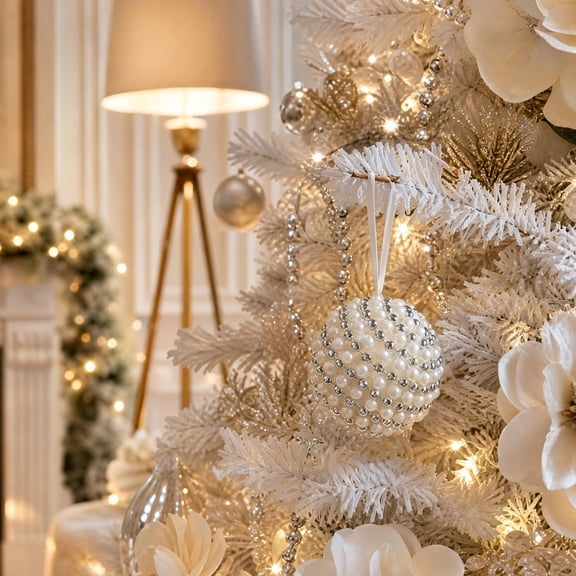 Rhinestone Pearl Christmas Ornament,Bling Glitter Hanging Decor,Elegant Sparkling Xmas Tree Mantel Window Holiday Decor,C
