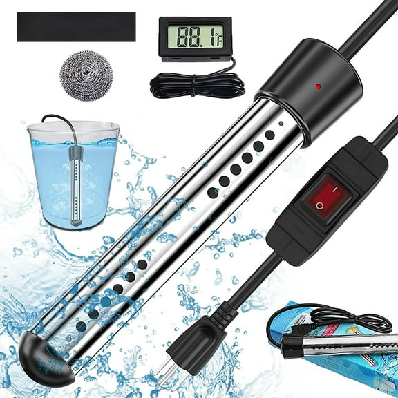 Immersion Water Heater,1500W Submersible Anti-scalding Bucket Heater with Full 304 Stainless-steel Guard,Rapid Heating in Minutes Black