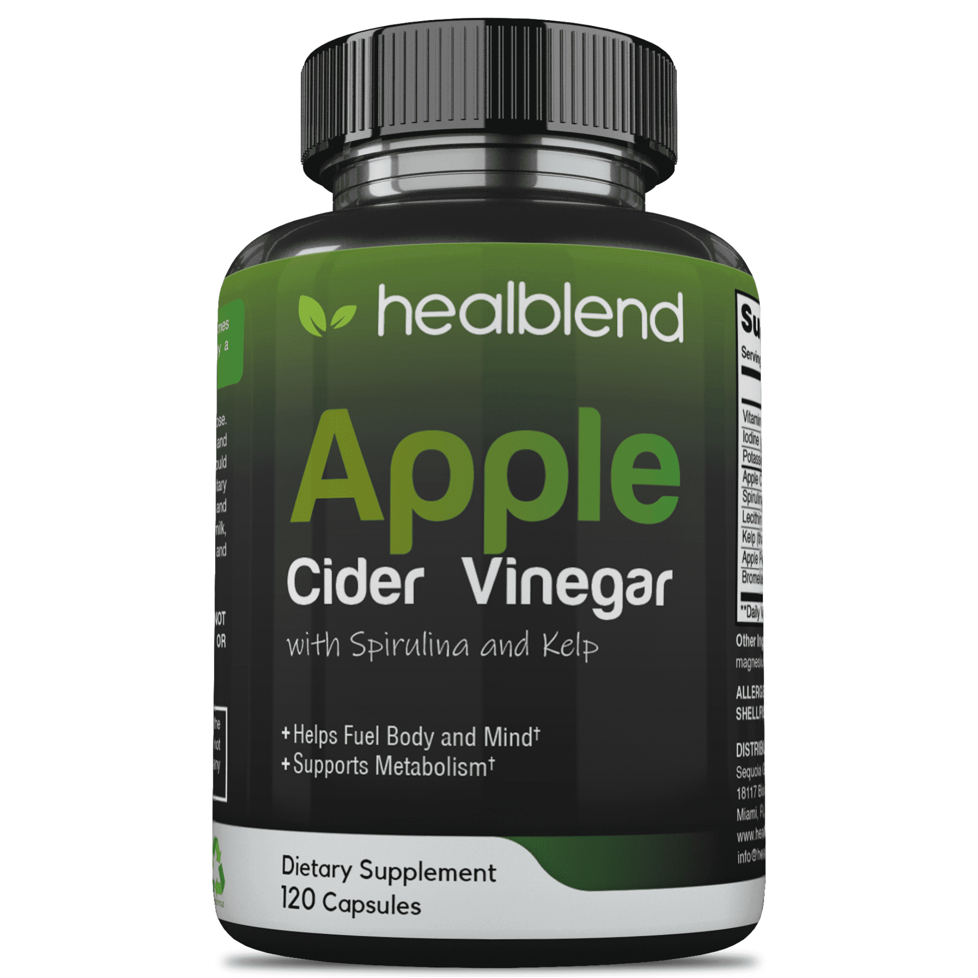 Healblend Apple Cider Vinegar Capsules - ACV Support Weight Management, Metabolism, Detox & Cleanse - Includes Apple Pectin, Spirulina & Kelp - 120 Capsules