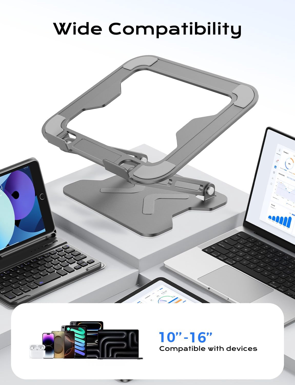 Foldable Laptop Stand For Desk  Adjustable Height Computer Portable Riser Macbook Air Pro All 10-16'' Notebooks Laptops Grey