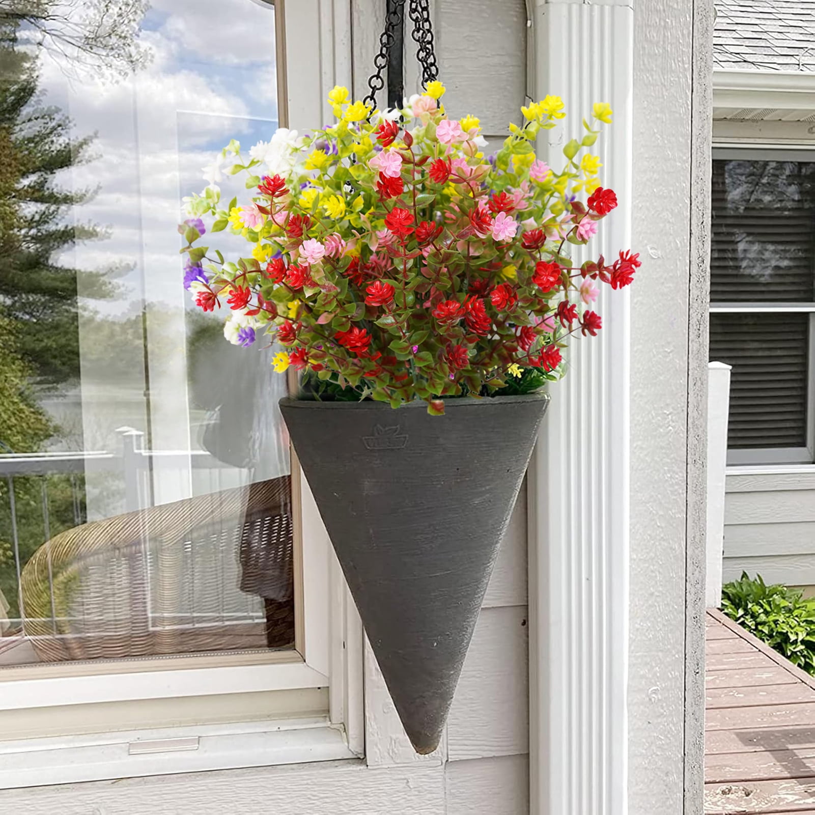 OIUR 2 Pcs Outdoor Artificial Flowers Realistic UV Resistant Faux Plants Fake Flowers with Bendable Stems for Hanging Planter Porch Home Wedding Decor