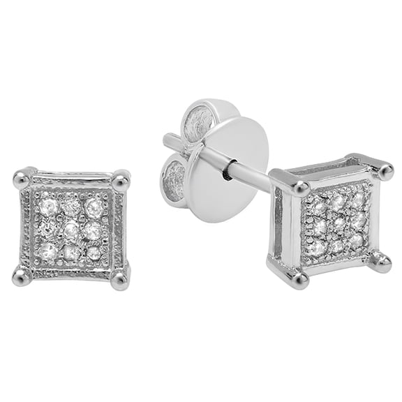 Dazzlingrock Collection 0.05 CT Round White Diamond Iced Stud Earrings for Men, Sterling Silver