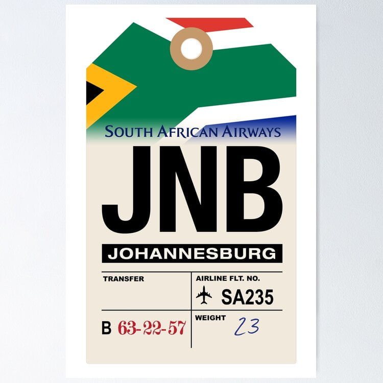 Poster Johannesburg (Jnb) South Africa Airline Luggage Tag Vintage Wall Arttrendy Retro Print Positive Quote Poster Room Decor Wall Art, Poster Only