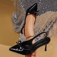 thumbnail image 2 of Women's Slingback Heels for Women Trendy Pointed Toe Bow Decor Stiletto Pumps Comfortable Patent Leather Slip On Dress Shoes Fashion Plus Size Black Shoes for Women, 2 of 10