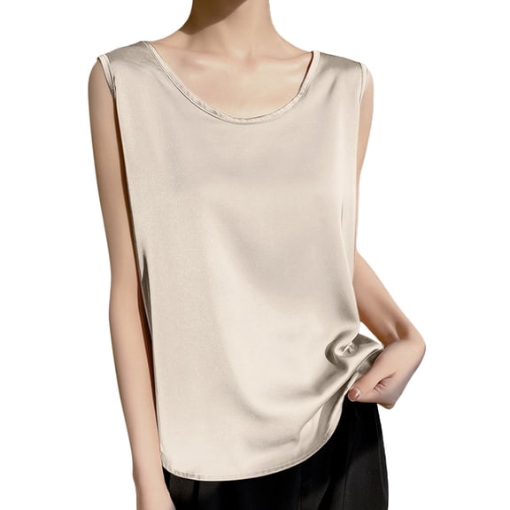 Duoif Womens Tank Tops, Basic Round Neck Camisole, Sleeveless Everyday Tank Tops for Women Trendy Beige L