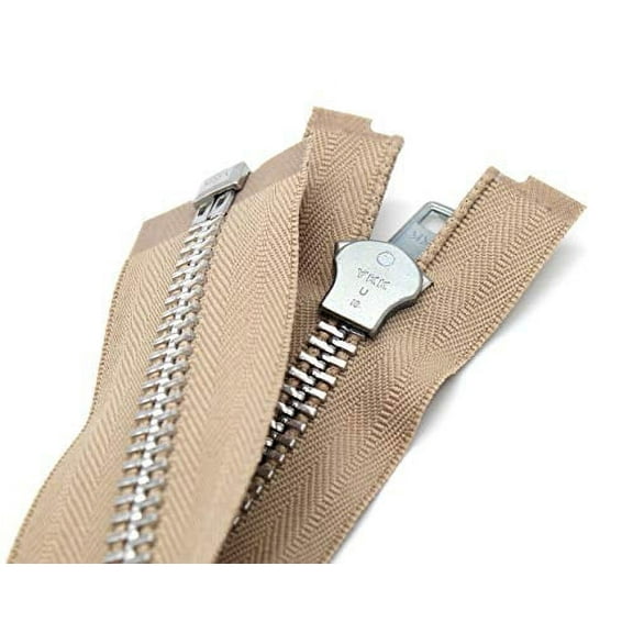 YKK #10 10 Inch to 36 Inch Aluminum Separating Jacket Zipper Extra Heavy Duty Metal Zippers for Sewing Coats Crafts (Beige - 573, 24 Inches)