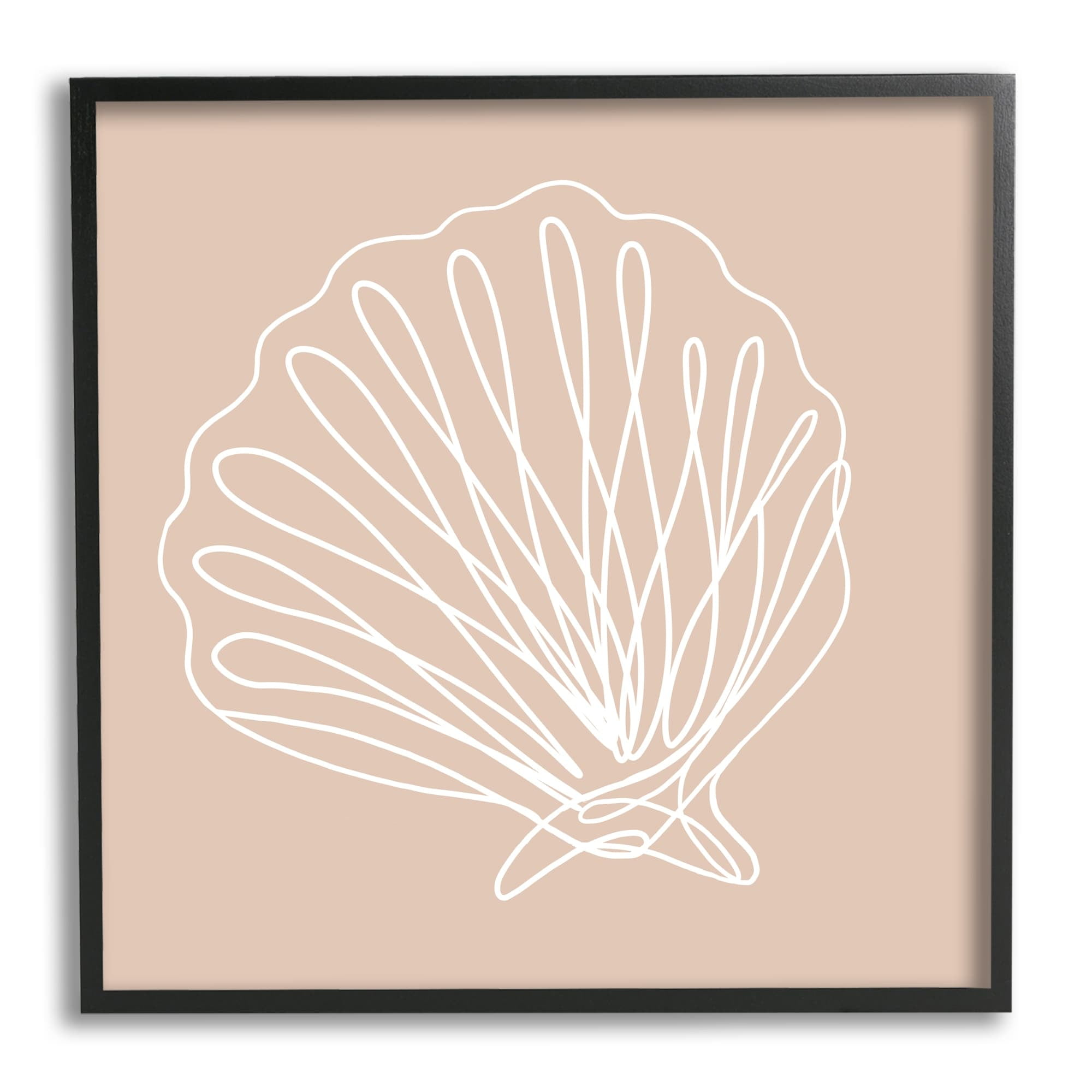 Stupell Industries Clam Shell Squiggle Doodle Tan Sea Life Graphic Art White Framed Art Print Wall Art, Design by Daphne Polselli