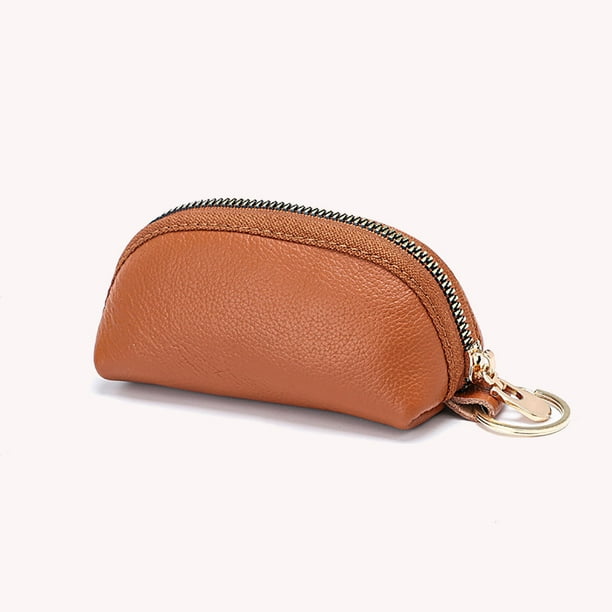 Monedero de cuero para mujer, bolso de mano con cremallera de color sólido para mujer (marrón claro)