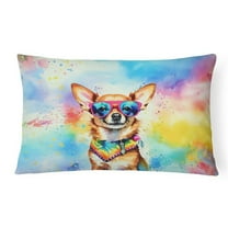 Carolines Treasures DAC2489PW1216 16 x 12 in. Unisex Chihuahua Hippie Dawg Fabric Decorative Pillow