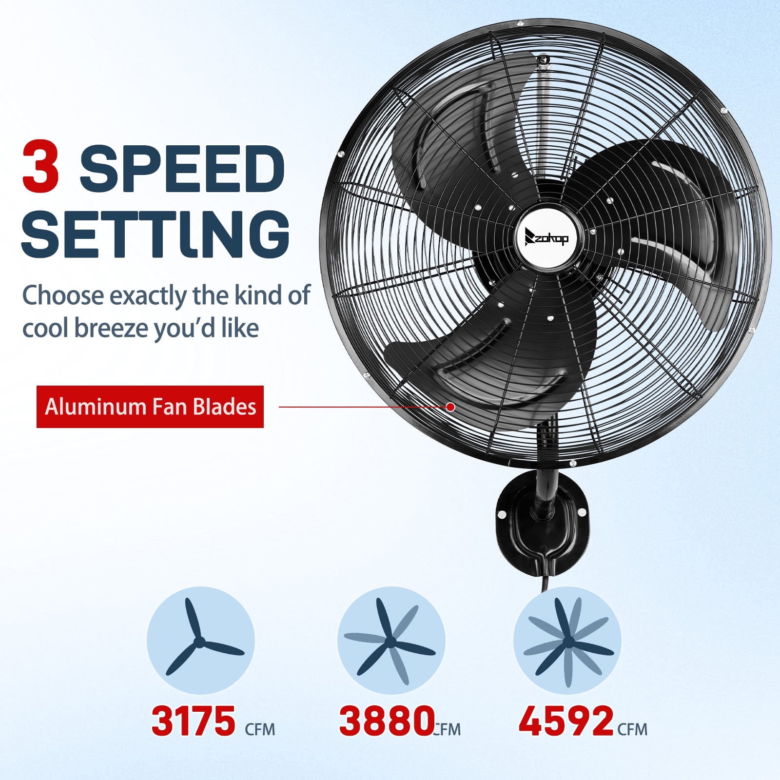 Ktaxon 18inch High Velocity Wall Mount Fan Oscillating,Industrial Fan with 3 Speed Ventilation,4592CFM Indoor Wall Fan