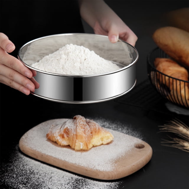 Stainless Steel Flour Sieve Thickened Handheld Mesh Sieve Kitchen Baking Tools 60 Mesh Fine Filter Suitable For Flour Cocoa Powder Matcha Powder Etc.