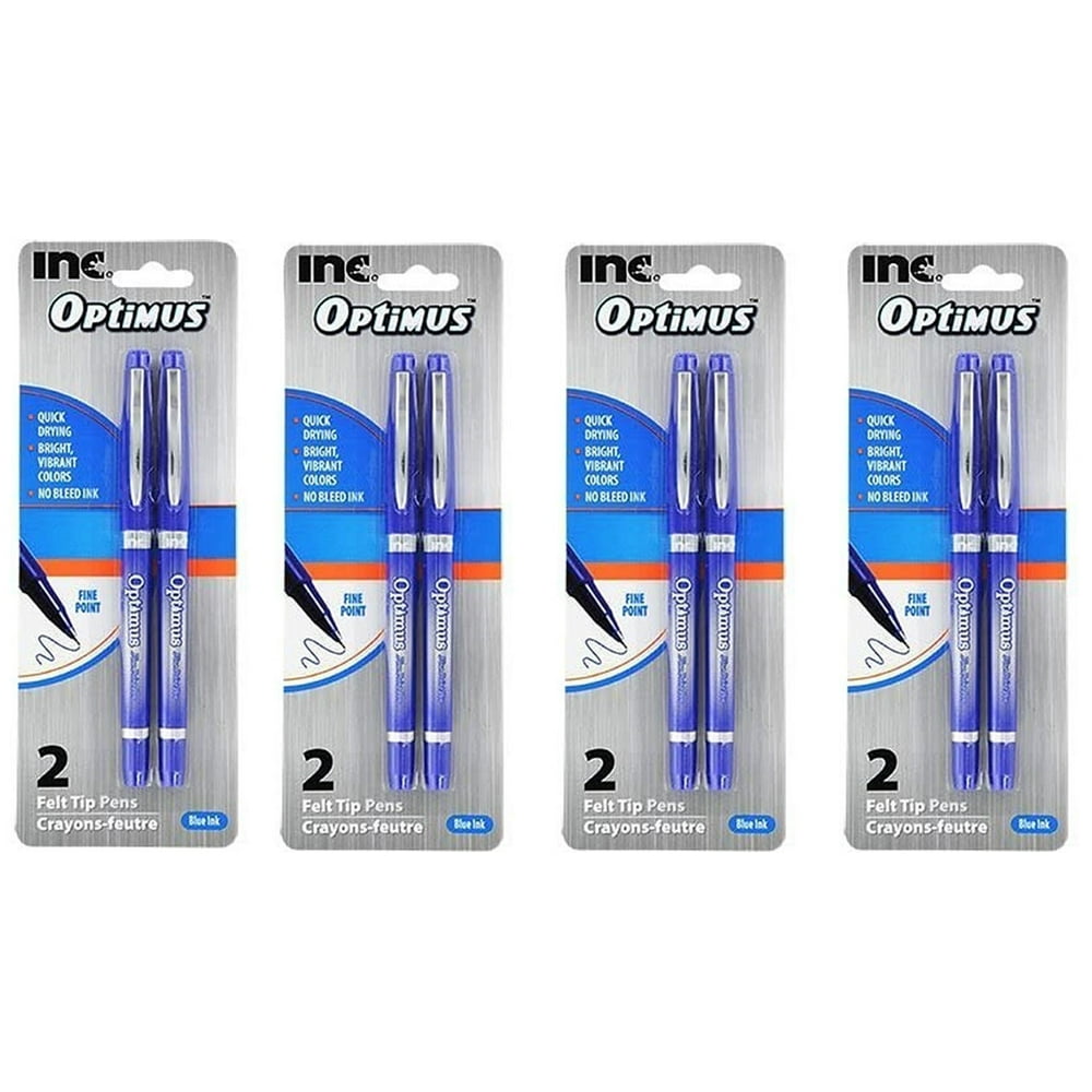 Inc. Optimus Felt Tip Fine Point Pens, No Bleed Blue Ink, 4 Pack, 8