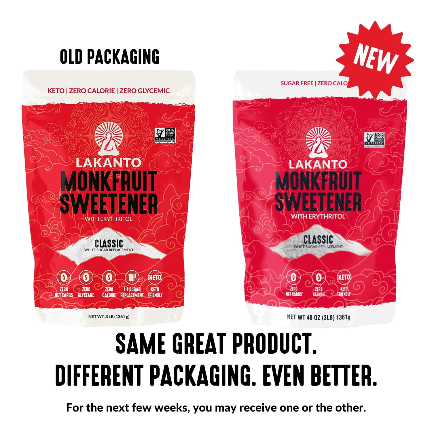 Lakanto Classic Monk Fruit Sweetener - White Sugar Substitute, Zero Calorie, Keto Diet Friendly, Zero Net Carbs, Zero Glycemic, Baking, Extract, Sugar Replacement (Classic White - 3 lbs)