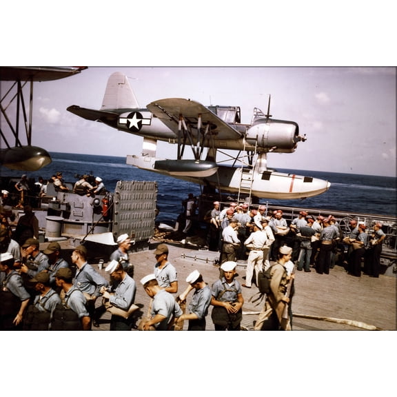 24"x36" Gallery Poster, Vought OS2U Kingfisher floatplane uss missouri (bb-63)