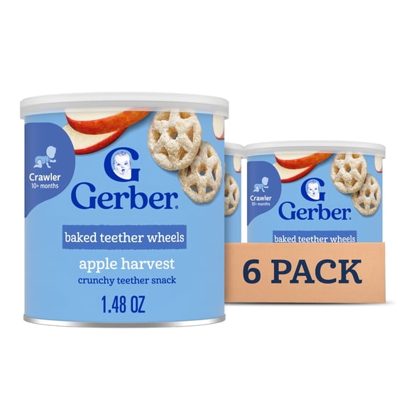 Gerber Snacks for Baby Teether Wheels, Apple Harvest, 1.48 oz Canister (6 Pack)