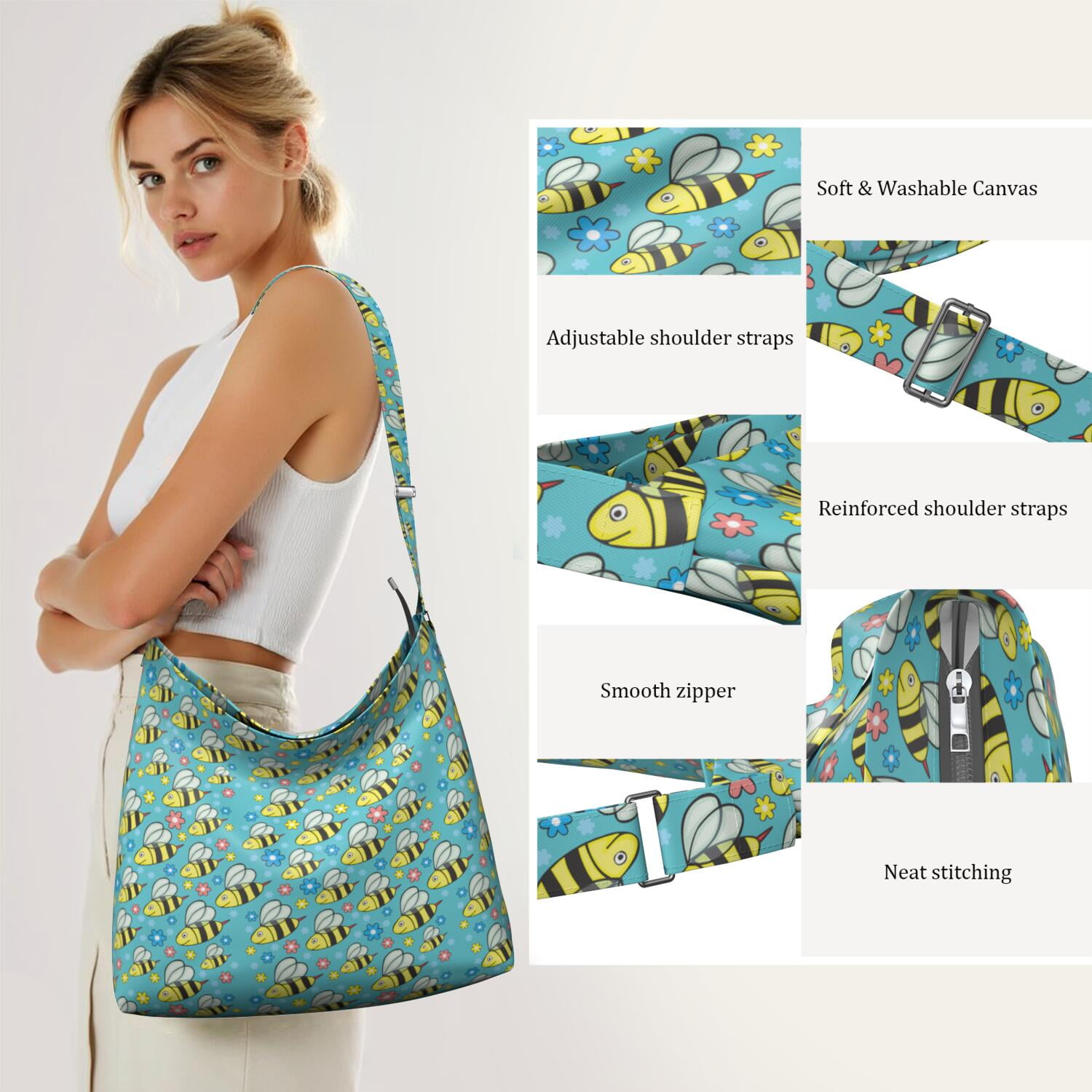 Cute Bumble Bee Pattern Casual Sling Tote Bag | Spacious & Versatile for Daily Use | Perfect Gift for Bee Lovers
