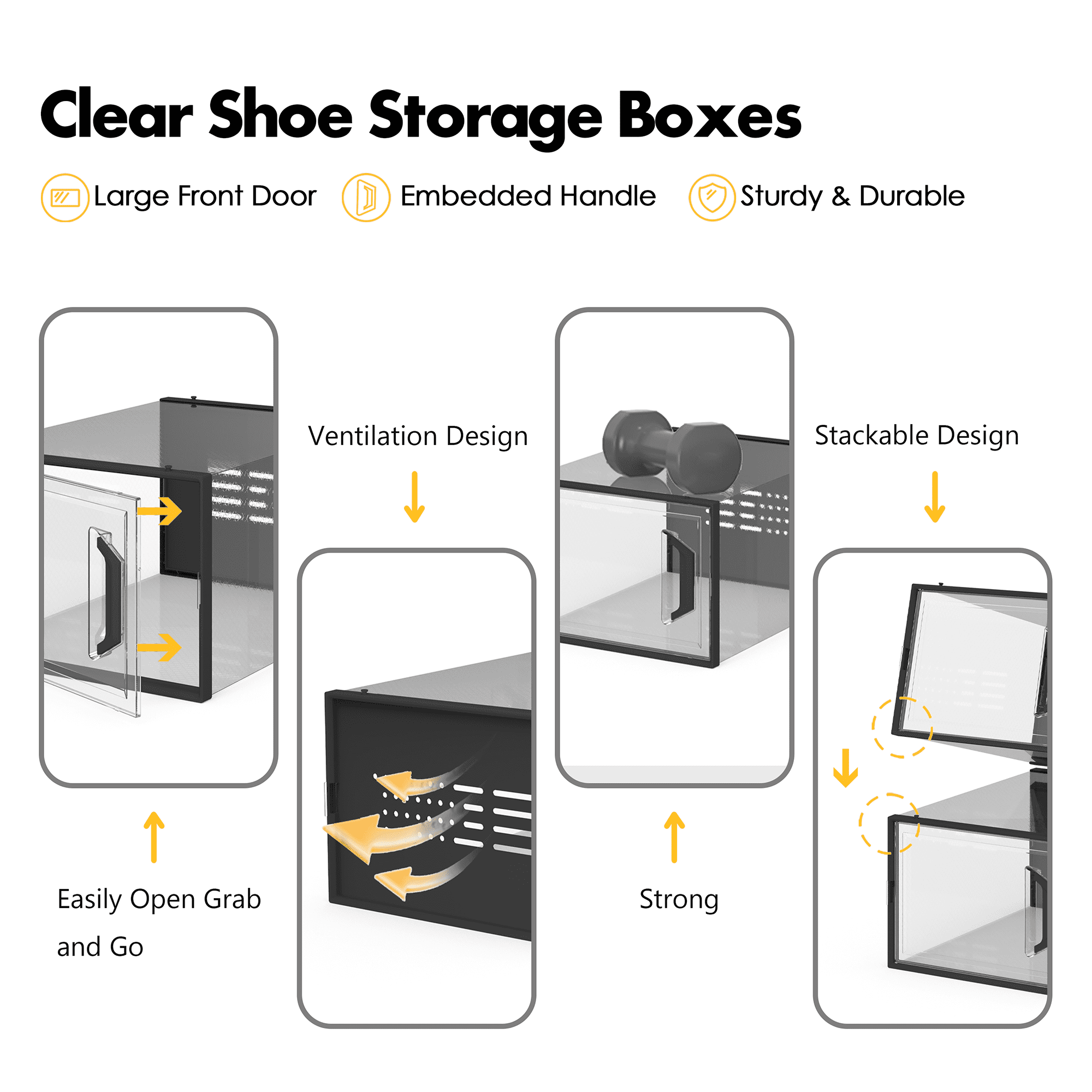 SEE SPRING Shoe Organizer Shoe Boxes Clear Plastic Stackable Shoe Rack for Closet,12 Pack,Black