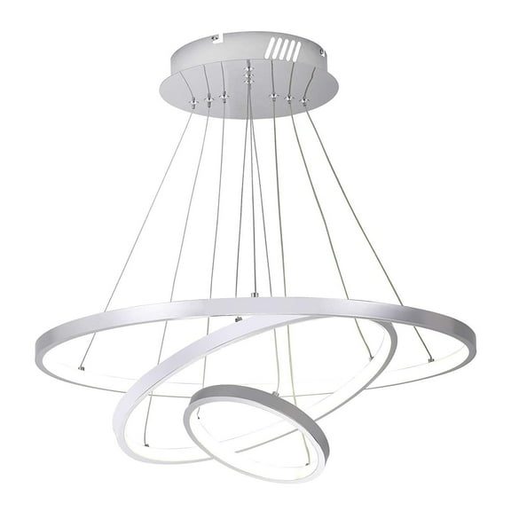 ChandelierCrystalLights 3 Circular LED Chandelier - Matte Silver - 32in Diameter - Switchable Daylight and Softwhite Lights - Dimmable