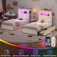 thumbnail image 3 of Homfa 2 Piece Twin Size Beds LED Bed Frame with Storage Headboard & USB Ports & Outlets, Velvet Upholstered Platform Bed Frame with 2 Drawers, Beige  (Wooden Slats+2 Drawers+ 1-Tier Side Shelf), 3 of 8