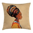 thumbnail image 1 of Afro Decor Throw Pillow Cushion Cover, Ethnic Woman with Exotic Feather Earring and Scarf Zulu Hippie Artwork, Decorative Square Accent Pillow Case, 24 X 24 Inches, Caramel Merigold, by Ambesonne, 1 of 2