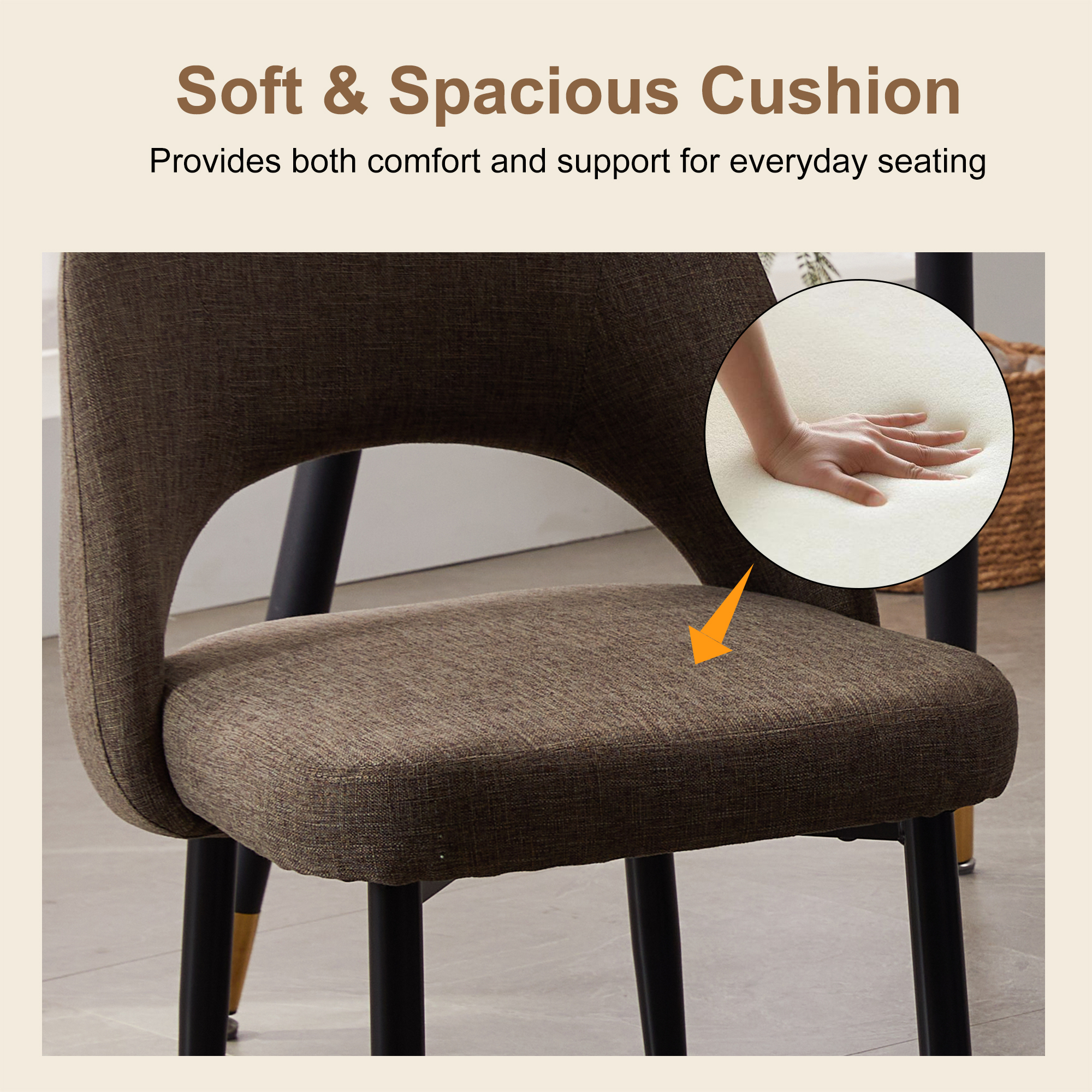 ENYLAY Modern Farmhouse Fabric Upholstered Dining Chairs Set of 2 with Metal Legs & Padded Seat , Mossy Taupe