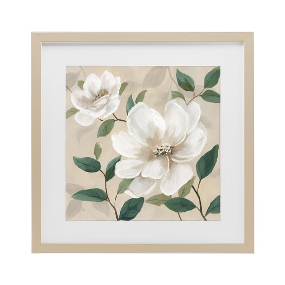 Stupell Industries Shabby Chic Serene White Blossom with Leaves Birch Framed Print Under Glass, 16 x 16, by Nan