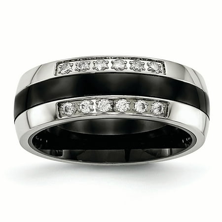 Chisel  Stainless Steel Polished Black Ceramic CZ