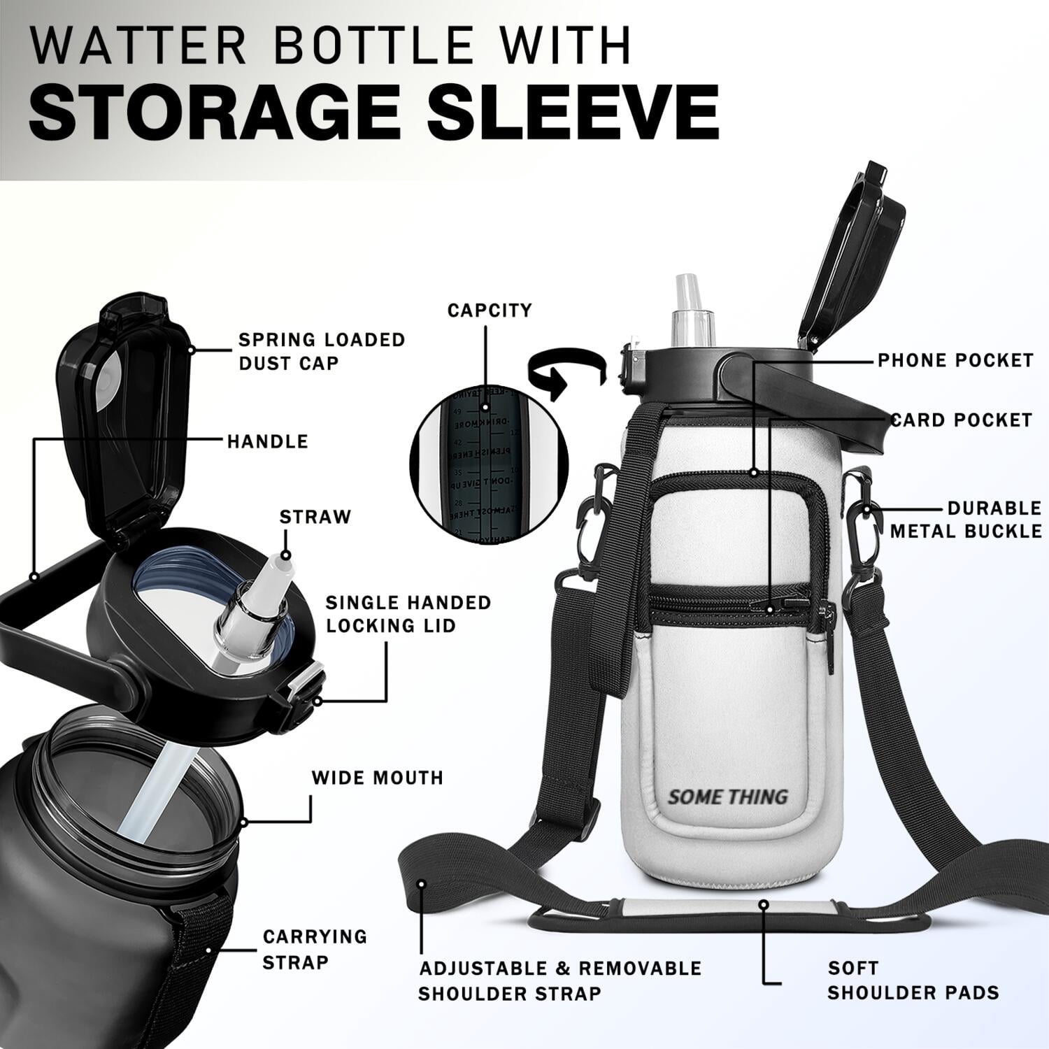 64oz Sports Water Bottle with Detachable Strap, Button-Operated Lid, and Straw - Perfect for Hydration on the Go