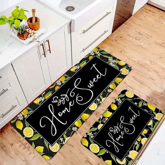 AIOE Lemon Kitchen Mat Set of 2 - Anti Fatigue Mats for Kitchen Floor - Non Slip Cushioned Rugs for Standing - Lemon Decor 17"x47" 17"x29.5"