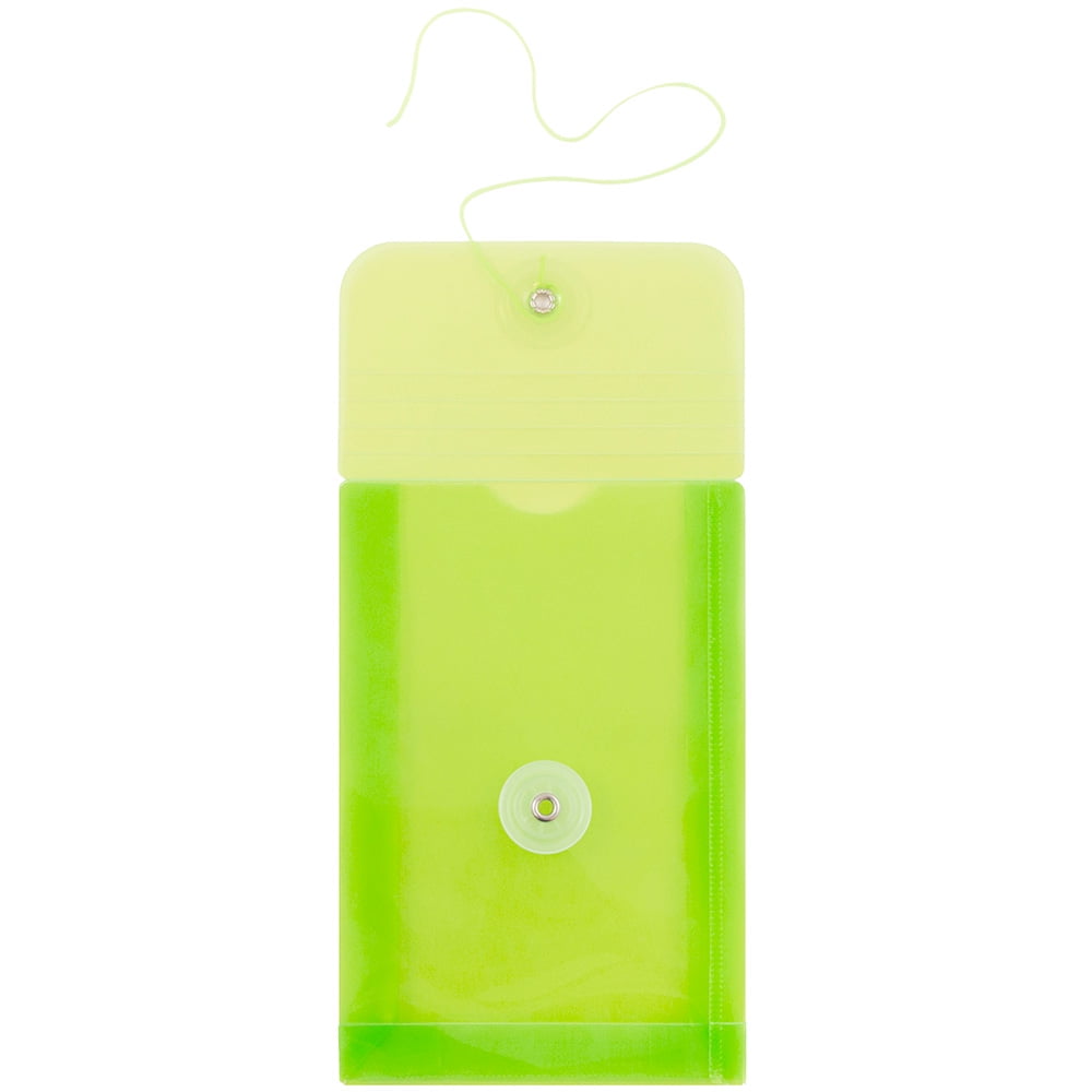 JAM Paper Plastic Envelopes with Button & String Tie Closure, 4 1/4 x 6 1/4, Lime Green, 3/Pack