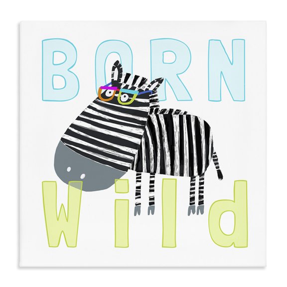 Stupell Industries Contemporary Born Wild Zebra Phrase Canvas Art, 17 x 17, by Carla Daly