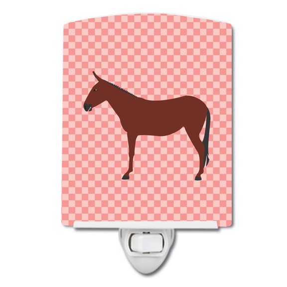 Caroline's Treasures BB7850CNL Hinny Horse Donkey Pink Check Ceramic Night Light, 6x4x3", multicolor