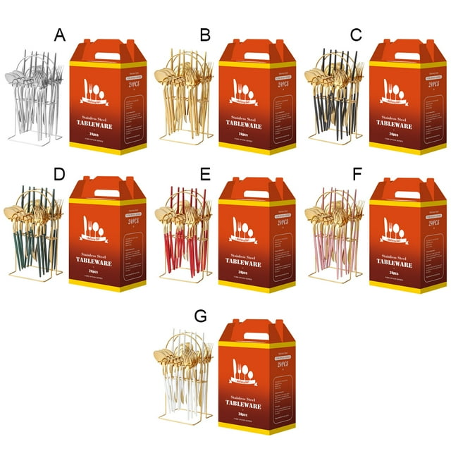 Maoww 24Pcs Stainless Steel Set Spoon Flatware Dishwasher Gold Present Fork Box Portable Accessory Party Pink and Gold Gold