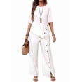 thumbnail image 2 of Women'S Asymmetric Hem Pants Set Elegant Fashion Casual Button Sleeve Shirt Loose Two Piece Outfit White S, 2 of 7