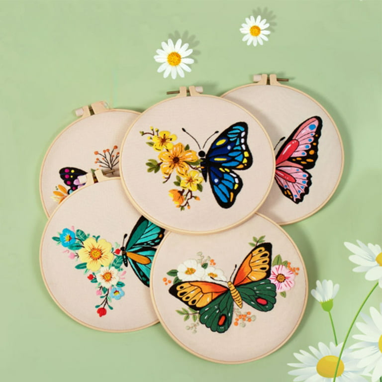Mduoduo Flower Insect Cross Stitch Kit,DIY Embroidery Kit & Hoop,Starter  Kit Tool for Adults and Kids