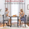 thumbnail image 4 of Dining Table Set of 3 Kitchen Table Set with Round Table and 2 Chairs, Metal Durable Modern Dining Room Table Set for Home, Bar, Bistro, Coffee, Pub, Black, 4 of 8
