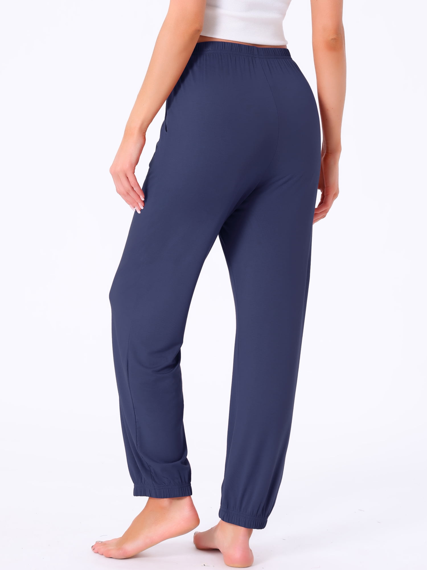 DARING DIVA Women's Elastic Waist Wide Leg Lounge Pants M Navy