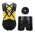 thumbnail image 2 of SiiRoh 2Pcs Gymnastics Leotard for Girls Sleeveless Tumbling Dance Biketard with Metallic Shorts Set Yellow 14, 2 of 4