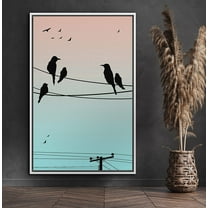 PixonSign Framed Canvas Print Wall Art Blue and Orange Sky with Birds Animals Wildlife Illustrations Modern Art Minimalist Scenic Fun Multicolor Ultra for Living Room, Bedroom, Office - 24"x36" White