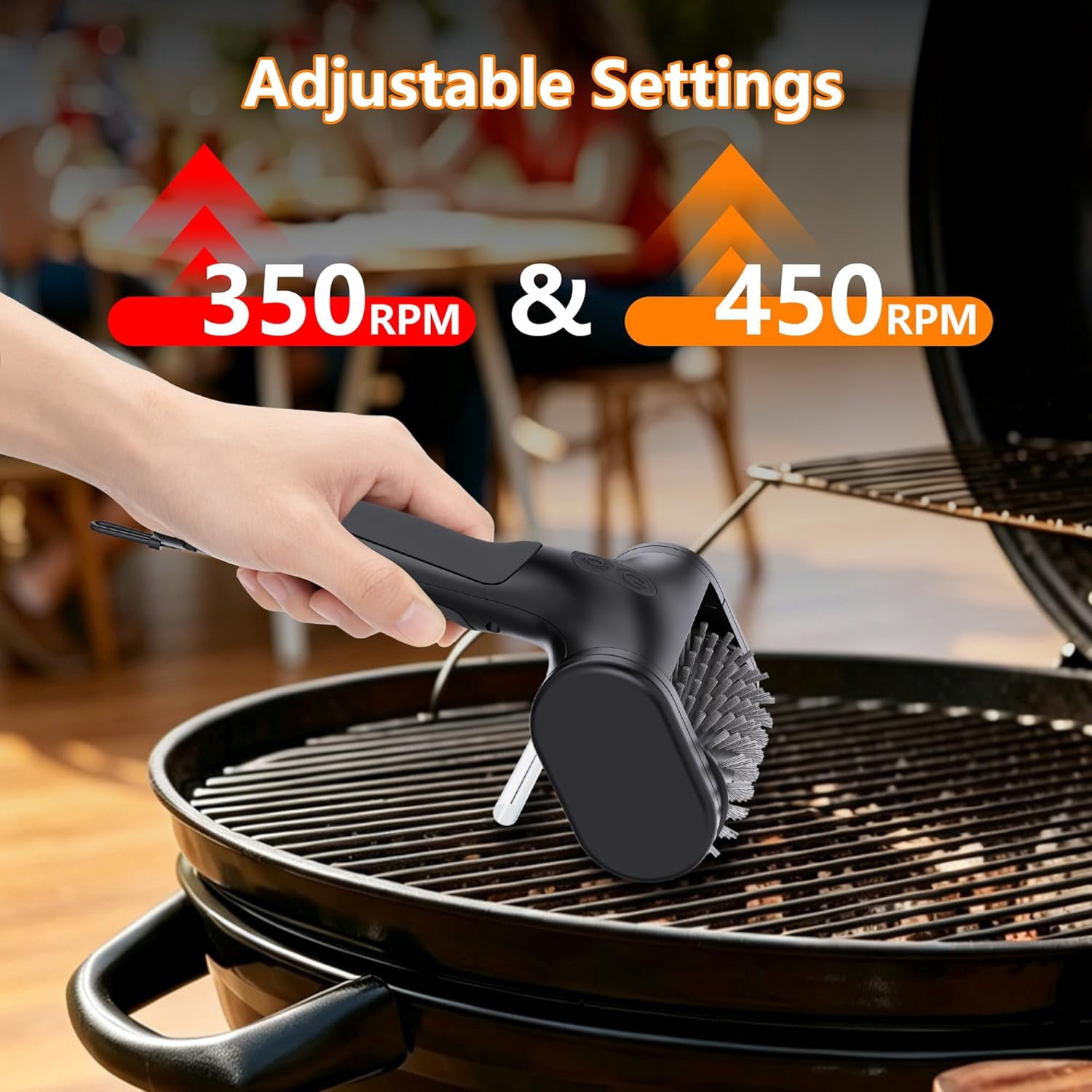 Electric Grill Brush for Outdoor, 2600mAh Upgraded BBQ Grill Cleaner with LED Light, 2-Speed Adjustable Gear, 450RPM Cordless Grill Brush, Grill Cleaning Brush with 150Mins Runtime