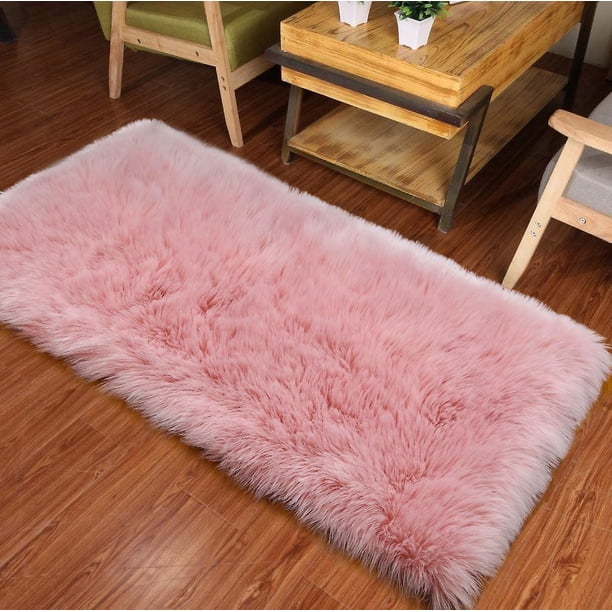 Alfombra Rosa, Alfombra De Dormitorio De Piel De Oveja Artificial, Alfombra De Cama De Lana, Alfombra De Felpa Para Cojín De Silla Y Sofá Alfombra Rectangular (Rosa, 60 X 90 Cm). Afortunado Sencillez