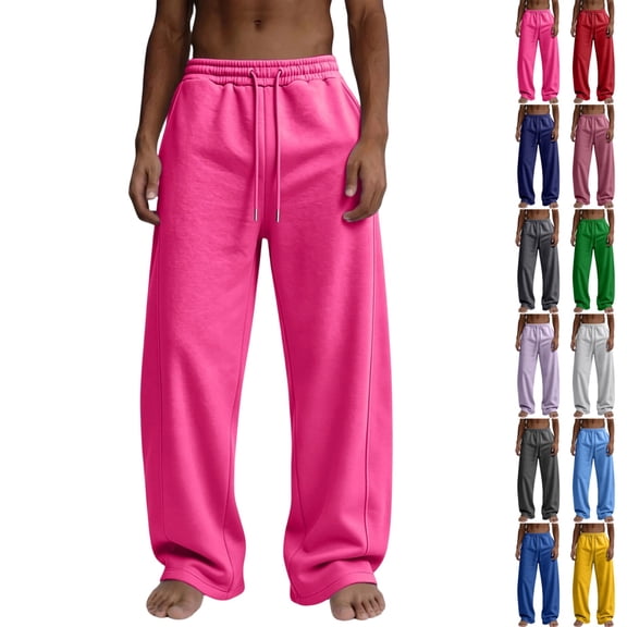GrmtClth Mens Sweatpants Wide Leg Athletic Soft Fleece Elastic High Waist Loose Fit Streetwear Lounge Pants with Storage Pockets Hot Pink S