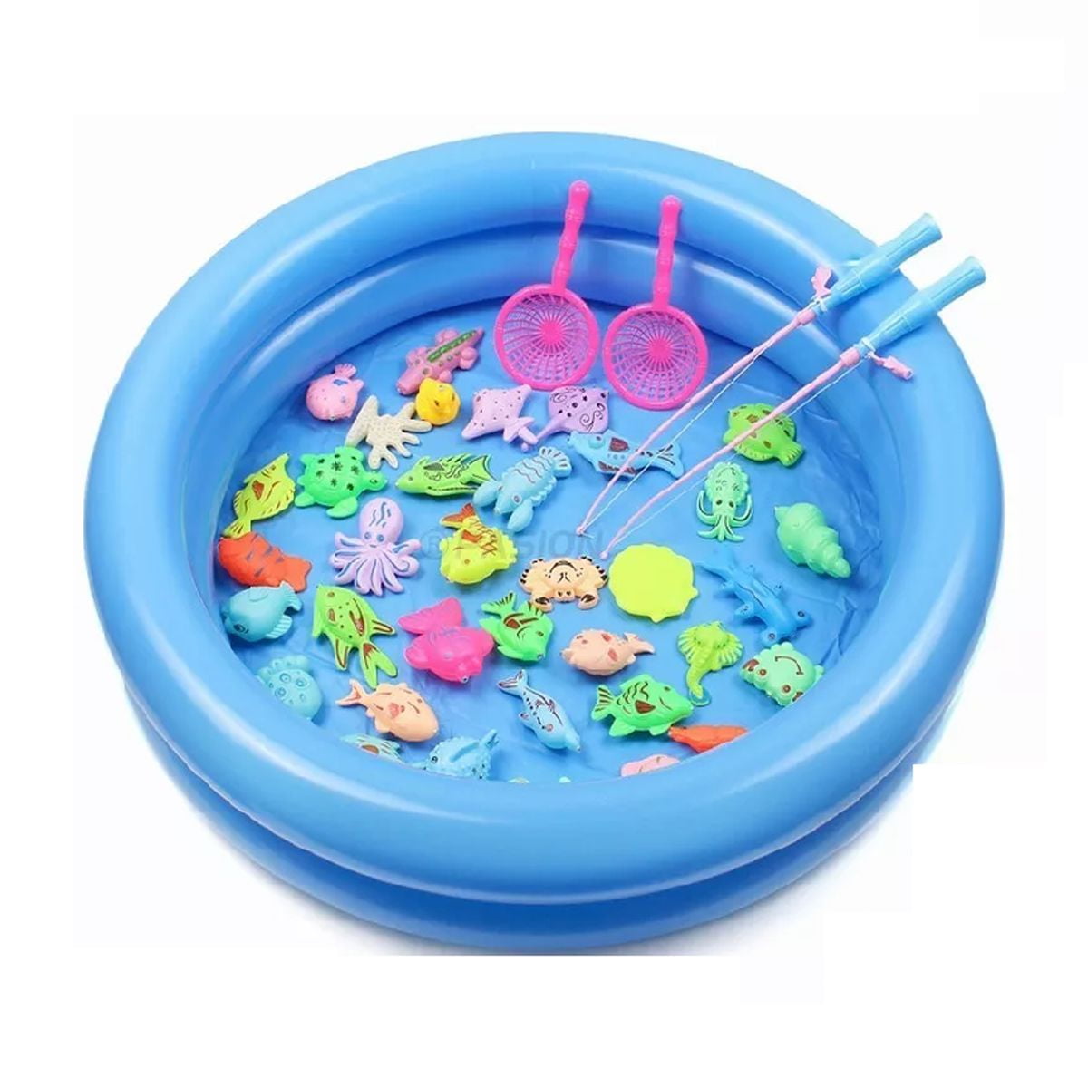 Juego De Pesca Magnético Para Niños – 44 Piezas Con Caña, Red, Estanque Inflable Y 40 Peces, Ideal Para Baño Y Exteriores