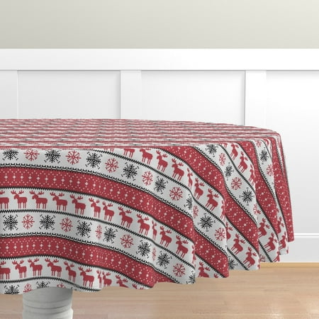 

Cotton Sateen Tablecloth 90 Round - Fair Moose Red Winter Trendy Christmas Rustic Farmhouse White Woodland Print Custom Table Linens by Spoonflower