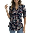 thumbnail image 3 of LETDIOSTO Womens Plus Size Shirts 3/4 Roll Sleeve V Neck Floral Flowy Blouses Tunic Tops, 3 of 5